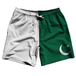 Pakistan Country Flag 7.5" Swim Shorts Made in USA - White Green Pakistan Country Flag 7.5" Swim Shorts Made in USA - White Green