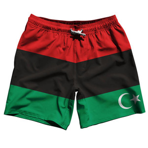 Libya Country Flag 7.5" Swim Shorts Made in USA - Red Black Green Libya Country Flag 7.5" Swim Shorts Made in USA - Red Black Green