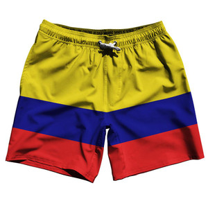 Colombia Country Flag 7.5" Swim Shorts Made in USA - Yellow blue Red Colombia Country Flag 7.5" Swim Shorts Made in USA - Yellow blue Red
