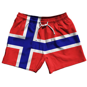 Norway Country Flag 5" Swim Shorts Made in USA - Blue Red Norway Country Flag 5" Swim Shorts Made in USA - Blue Red