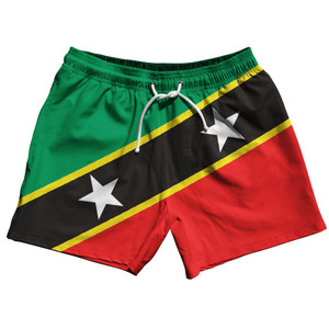 Saint Kitts and Nevis Country Flag 5" Swim Shorts Made in USA - Red Yellow Green Saint Kitts and Nevis Country Flag 5" Swim Shorts Made in USA - Red Yellow Green