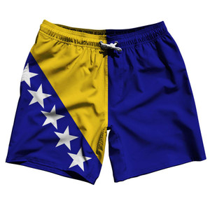 Bosnia and Herzegovina Country Flag 7.5" Swim Shorts Made in USA - Blue Yellow Bosnia and Herzegovina Country Flag 7.5" Swim Shorts Made in USA - Blue Yellow