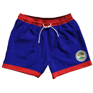 Belize Country Flag 5" Swim Shorts Made in USA - Red Blue Belize Country Flag 5" Swim Shorts Made in USA - Red Blue