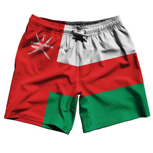 Oman Country Flag 7.5" Swim Shorts Made in USA - White Red Green Oman Country Flag 7.5" Swim Shorts Made in USA - White Red Green