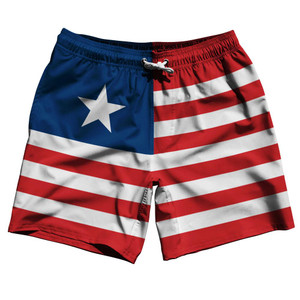 Liberia Country Flag 7.5" Swim Shorts Made in USA - Red Blue Liberia Country Flag 7.5" Swim Shorts Made in USA - Red Blue