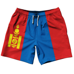 Mongolia Country Flag 7.5" Swim Shorts Made in USA - Red Blue Mongolia Country Flag 7.5" Swim Shorts Made in USA - Red Blue