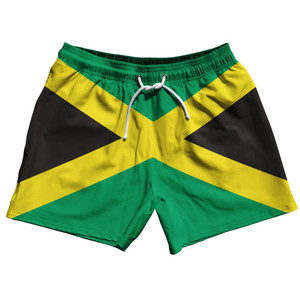 Jamaica Country Flag 5" Swim Shorts Made in USA - Green Black Jamaica Country Flag 5" Swim Shorts Made in USA - Green Black