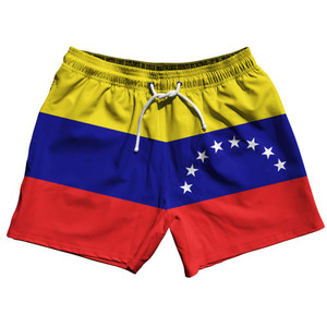 Venezuela Country Flag 5" Swim Shorts Made in USA - Blue Red Yellow Venezuela Country Flag 5" Swim Shorts Made in USA - Blue Red Yellow