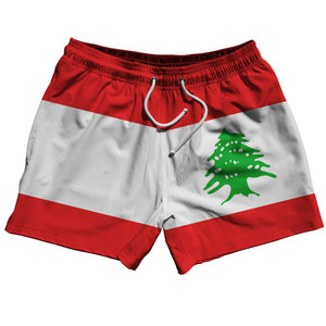 Lebanon Country Flag 5" Swim Shorts Made in USA - Red White Lebanon Country Flag 5" Swim Shorts Made in USA - Red White