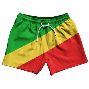 Congo Country Flag 5" Swim Shorts Made in USA - Red Yellow Green Congo Country Flag 5" Swim Shorts Made in USA - Red Yellow Green