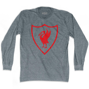 Liverpool Liverbird Soccer Crest Adult Tri-Blend Long Sleeve Soccer T-shirt - Athletic Grey Liverpool Liverbird Soccer Crest Adult Tri-Blend Long Sleeve Soccer T-shirt - Athletic Grey