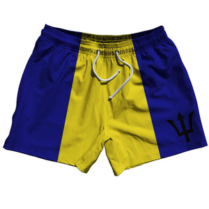 Barbados Country Flag 5" Swim Shorts Made in USA - Blue Yellow Barbados Country Flag 5" Swim Shorts Made in USA - Blue Yellow
