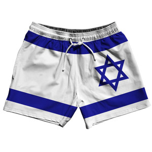 Israel Country Flag 5" Swim Shorts Made in USA - Blue White Israel Country Flag 5" Swim Shorts Made in USA - Blue White