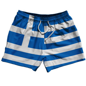 Greece Country Flag 5" Swim Shorts Made in USA - Blue White Greece Country Flag 5" Swim Shorts Made in USA - Blue White