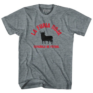 Spain La Furia Roja Bull Adult Tri-Blend Soccer T-shirt - Athletic Grey Spain La Furia Roja Bull Adult Tri-Blend Soccer T-shirt - Athletic Grey