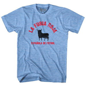 Spain La Furia Roja Bull Adult Tri-Blend Soccer T-shirt - Athletic Blue Spain La Furia Roja Bull Adult Tri-Blend Soccer T-shirt - Athletic Blue