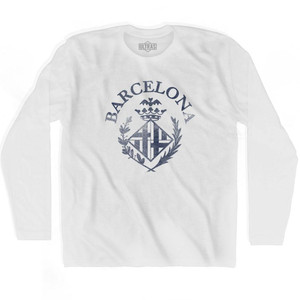 Barcelona Vintage City Crest Adult Cotton Long Sleeve Soccer T-shirt - White