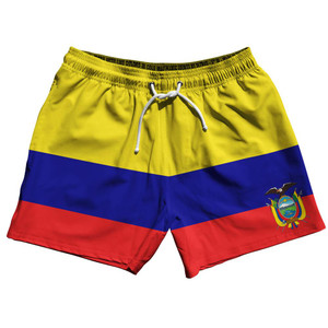 Ecuador Country Flag 5" Swim Shorts Made in USA - Yellow Red Ecuador Country Flag 5" Swim Shorts Made in USA - Yellow Red