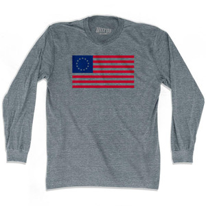 Betsy Ross American Flag Adult Tri-Blend Long Sleeve Soccer T-shirt - Athletic Grey Betsy Ross American Flag Adult Tri-Blend Long Sleeve Soccer T-shirt - Athletic Grey