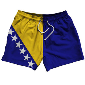 Bosnia and Herzegovina Country Flag 5" Swim Shorts Made in USA - Blue Yellow Bosnia and Herzegovina Country Flag 5" Swim Shorts Made in USA - Blue Yellow
