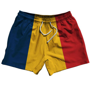 Chad Country Flag 5" Swim Shorts Made in USA - Blue Yellow Red Chad Country Flag 5" Swim Shorts Made in USA - Blue Yellow Red