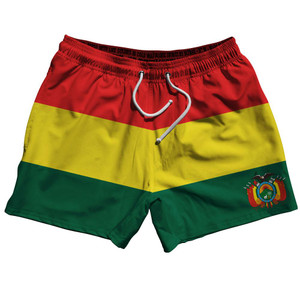 Bolivia Country Flag 5" Swim Shorts Made in USA - Red Yellow Green Bolivia Country Flag 5" Swim Shorts Made in USA - Red Yellow Green