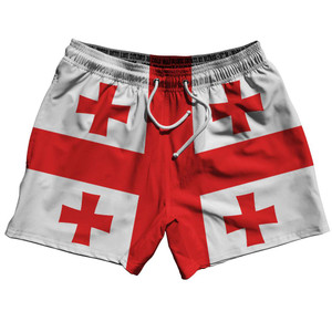 Georgia Country Flag 5" Swim Shorts Made in USA - White Georgia Country Flag 5" Swim Shorts Made in USA - White