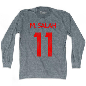 M. Salah 11 Liverpool Adult Tri-Blend Long Sleeve Soccer T-shirt - Athletic Grey M. Salah 11 Liverpool Adult Tri-Blend Long Sleeve Soccer T-shirt - Athletic Grey