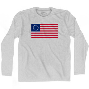 Betsy Ross American Flag Adult Cotton Long Sleeve Soccer T-shirt - Grey Heather Betsy Ross American Flag Adult Cotton Long Sleeve Soccer T-shirt - Grey Heather