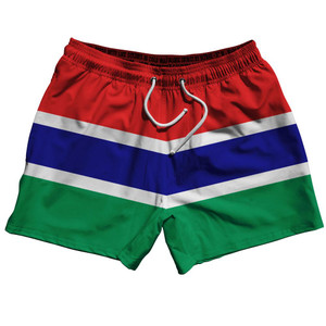 Gambia Country Flag 5" Swim Shorts Made in USA - Red Blue Green Gambia Country Flag 5" Swim Shorts Made in USA - Red Blue Green