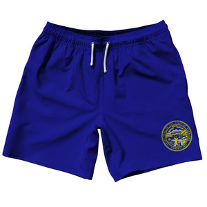 Nebraska US State 7.5" Swim Shorts Made in USA - Royal Nebraska US State 7.5" Swim Shorts Made in USA - Royal