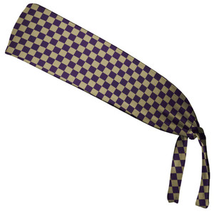 Checkerboard Vegas Gold & Purple Elastic Tie Running Fitness Headbands Made in USA - Gold Purple Checkerboard Vegas Gold & Purple Elastic Tie Running Fitness Headbands Made in USA - Gold Purple
