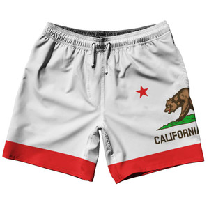 California US State 7.5" Swim Shorts Made in USA - White Red California US State 7.5" Swim Shorts Made in USA - White Red