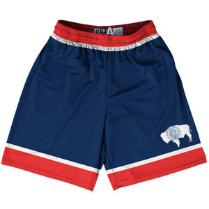 Wyoming State Flag 9" Inseam Lacrosse Shorts Made in USA - Blue Red Wyoming State Flag 9" Inseam Lacrosse Shorts Made in USA - Blue Red
