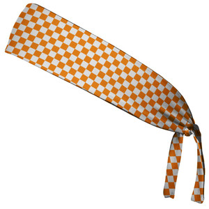 Checkerboard Orange & White Elastic Tie Running Fitness Headbands Made in USA - Orange White Checkerboard Orange & White Elastic Tie Running Fitness Headbands Made in USA - Orange White