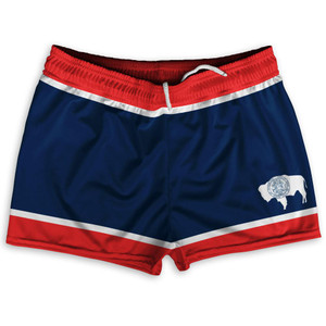 Wyoming State Flag Shorty Short Gym Shorts 2.5" Inseam Made in USA - Blue White Red Wyoming State Flag Shorty Short Gym Shorts 2.5" Inseam Made in USA - Blue White Red