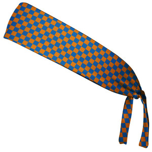 Checkerboard Royal Blue & Orange Elastic Tie Running Fitness Headbands Made in USA - Blue Orange Checkerboard Royal Blue & Orange Elastic Tie Running Fitness Headbands Made in USA - Blue Orange