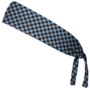 Checkerboard Blue Carolina & Black Elastic Tie Running Fitness Headbands Made in USA - Blue Black Checkerboard Blue Carolina & Black Elastic Tie Running Fitness Headbands Made in USA - Blue Black