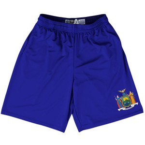 New York State Flag 9" Inseam Lacrosse Shorts Made in USA - Blue New York State Flag 9" Inseam Lacrosse Shorts Made in USA - Blue