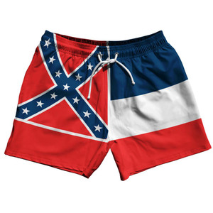 Mississippi US State 5" Swim Shorts Made in USA - Red Blue White Mississippi US State 5" Swim Shorts Made in USA - Red Blue White