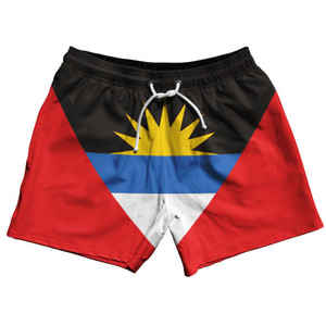 Antigua and Barbuda Country Flag 5" Swim Shorts Made in USA - Red Blue Antigua and Barbuda Country Flag 5" Swim Shorts Made in USA - Red Blue