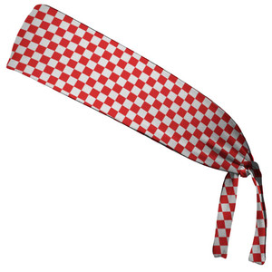 Checkerboard Red & White Elastic Tie Running Fitness Headbands Made in USA - Red White Checkerboard Red & White Elastic Tie Running Fitness Headbands Made in USA - Red White
