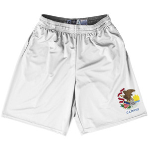 Illinois State Flag 9" Inseam Lacrosse Shorts Made In USA - White Illinois State Flag 9" Inseam Lacrosse Shorts Made In USA - White