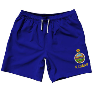 Kansas US State 7.5" Swim Shorts Made in USA - Royal Kansas US State 7.5" Swim Shorts Made in USA - Royal