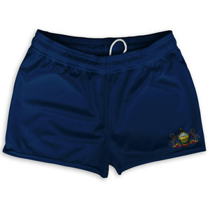 Pennsylvania State Flag Shorty Short Gym Shorts 2.5" Inseam Made in USA - Blue Pennsylvania State Flag Shorty Short Gym Shorts 2.5" Inseam Made in USA - Blue