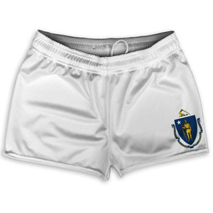Massachusetts State Flag Shorty Short Gym Shorts 2.5" Inseam Made in USA - White Massachusetts State Flag Shorty Short Gym Shorts 2.5" Inseam Made in USA - White