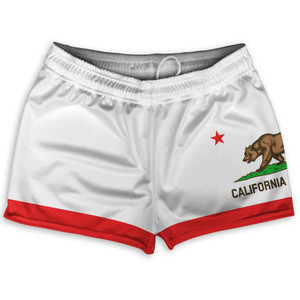 California State Flag Shorty Short Gym Shorts 2.5" Inseam Made in USA - White Red California State Flag Shorty Short Gym Shorts 2.5" Inseam Made in USA - White Red