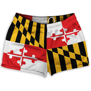 Maryland State Flag Shorty Short Gym Shorts 2.5" Inseam Made in USA - White Red Yellow Maryland State Flag Shorty Short Gym Shorts 2.5" Inseam Made in USA - White Red Yellow