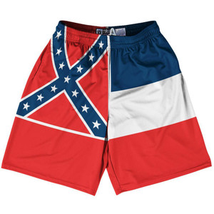 Mississippi State Flag 9" Inseam Lacrosse Shorts Made in USA - Blue White Red Mississippi State Flag 9" Inseam Lacrosse Shorts Made in USA - Blue White Red
