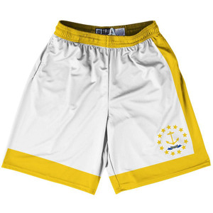 Rhode Island State Flag 9" Inseam Lacrosse Shorts Made In USA - White Yellow Rhode Island State Flag 9" Inseam Lacrosse Shorts Made In USA - White Yellow
